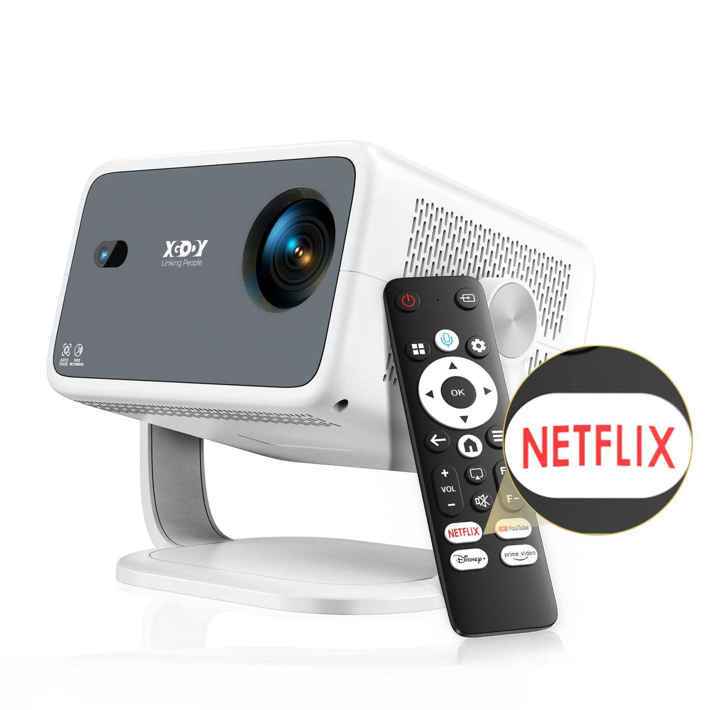 XGODY Projector Netflix Officially 700 ANSI 4K Voice Control Smart Android TV Whale OS 8/32GB ROM for Outdoor Movie Home Theater