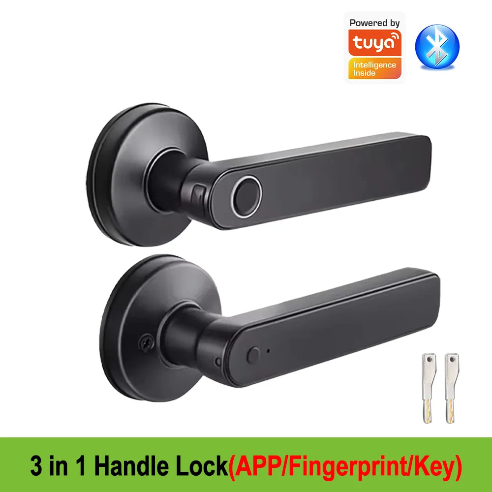 Tuya App Bluetooth Smart Fingerprint Door Lock Password Mechanical Key NFC Unlocking For Wooden Door Handle Lock IP65 Rainproof