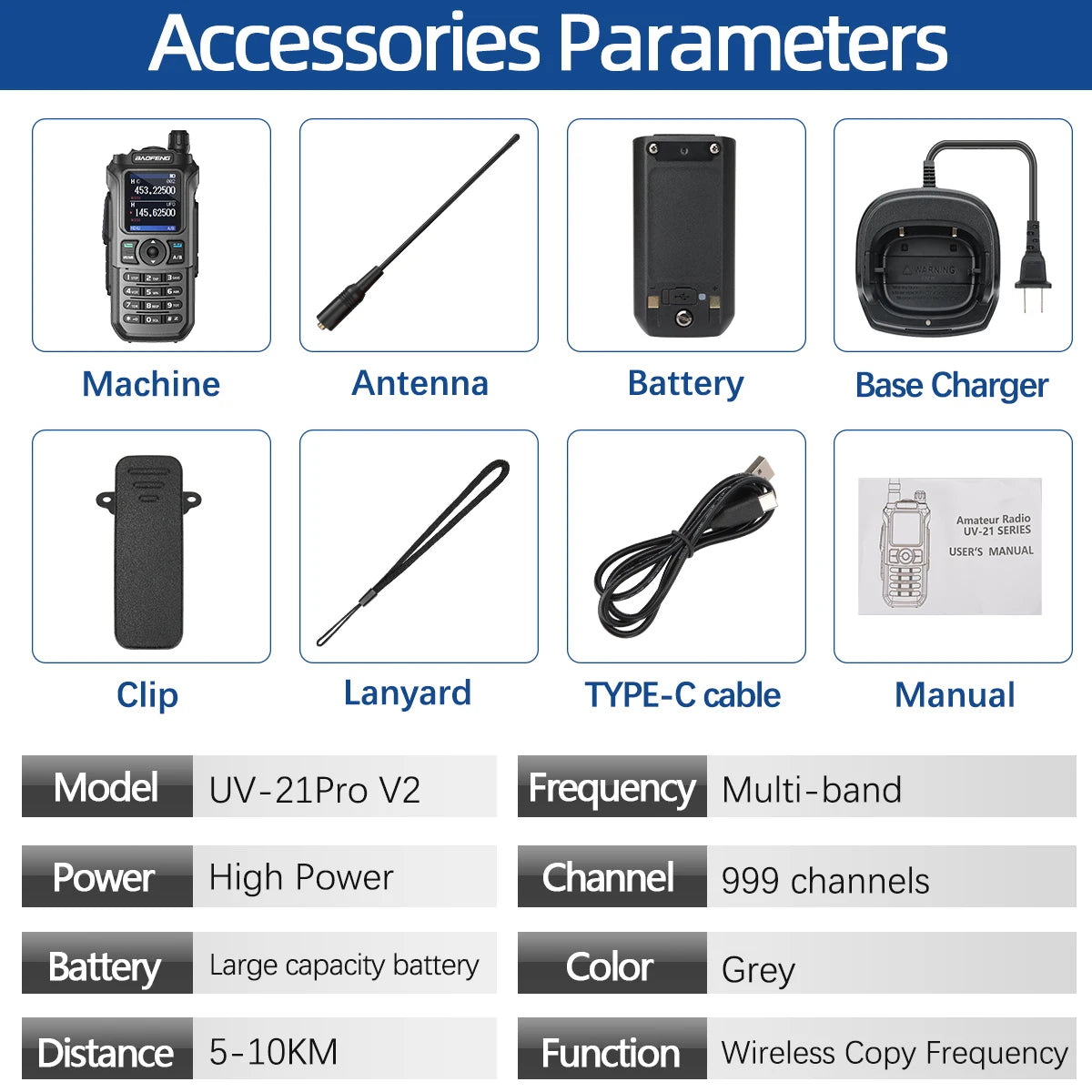 Baofeng UV 21 Pro Wireless Copy Frequency Walkie Talkie 16 KM AM Long Range Waterproof Multi-Band Type-C Charger Ham Radio UV 5R
