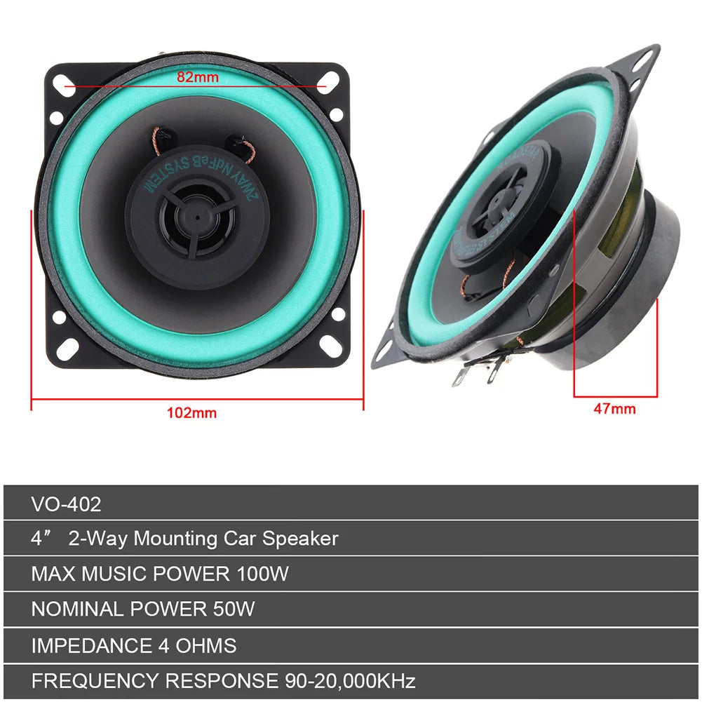 4 inch 2 Way 100W Car Audio HiFi Coaxial Speaker Auto Stereo Loudspeaker VO-402