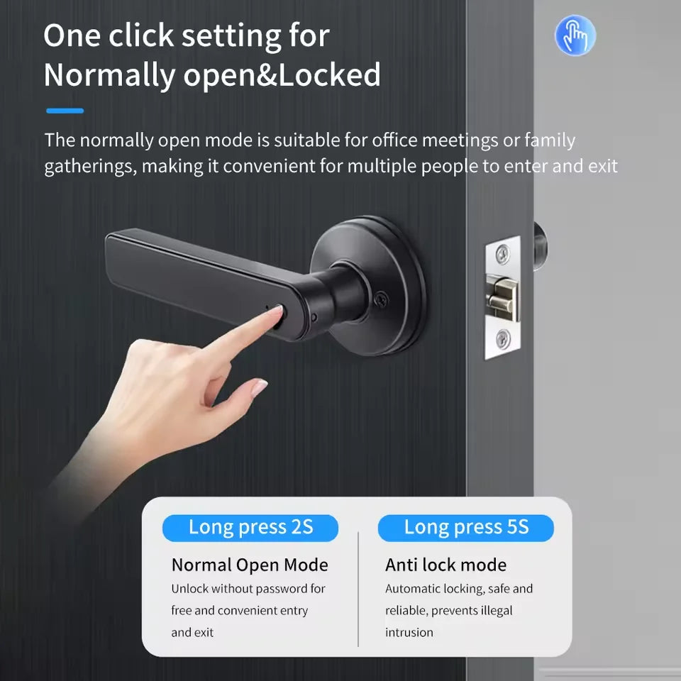 Tuya App Bluetooth Smart Fingerprint Door Lock Password Mechanical Key NFC Unlocking For Wooden Door Handle Lock IP65 Rainproof