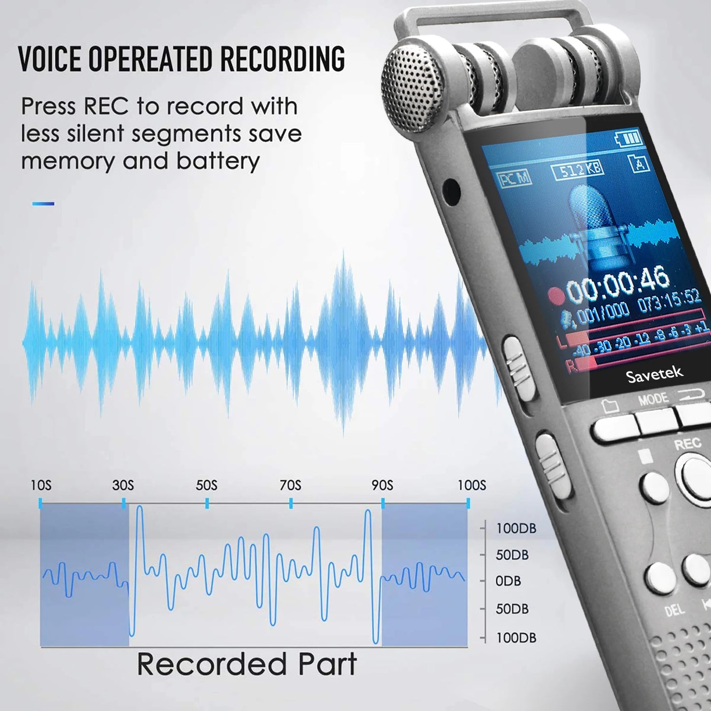 Savetek Professional Digital Voice Activated Audio Recorder 8GB 16GB USB Pen MP3 Player Recording PCM 1536Kbps DSP Noise Cancel