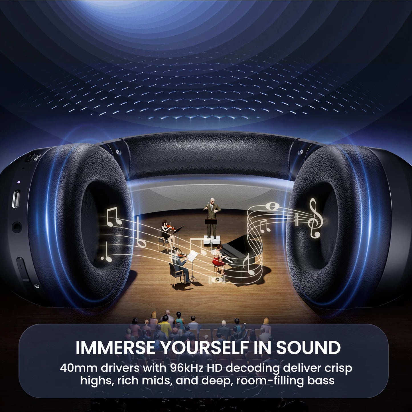 Acer OHR516 Wireless Over Ear Bluetooth 5.4 Headphones Active Noise Cancellation Dual Device Pairing Comfortable Foldable Design