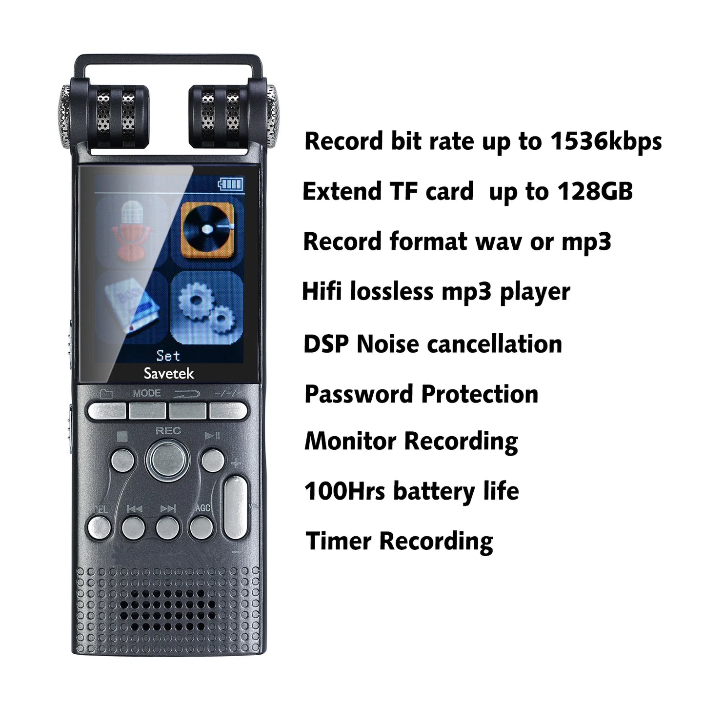 Savetek Professional Digital Voice Activated Audio Recorder 8GB 16GB USB Pen MP3 Player Recording PCM 1536Kbps DSP Noise Cancel