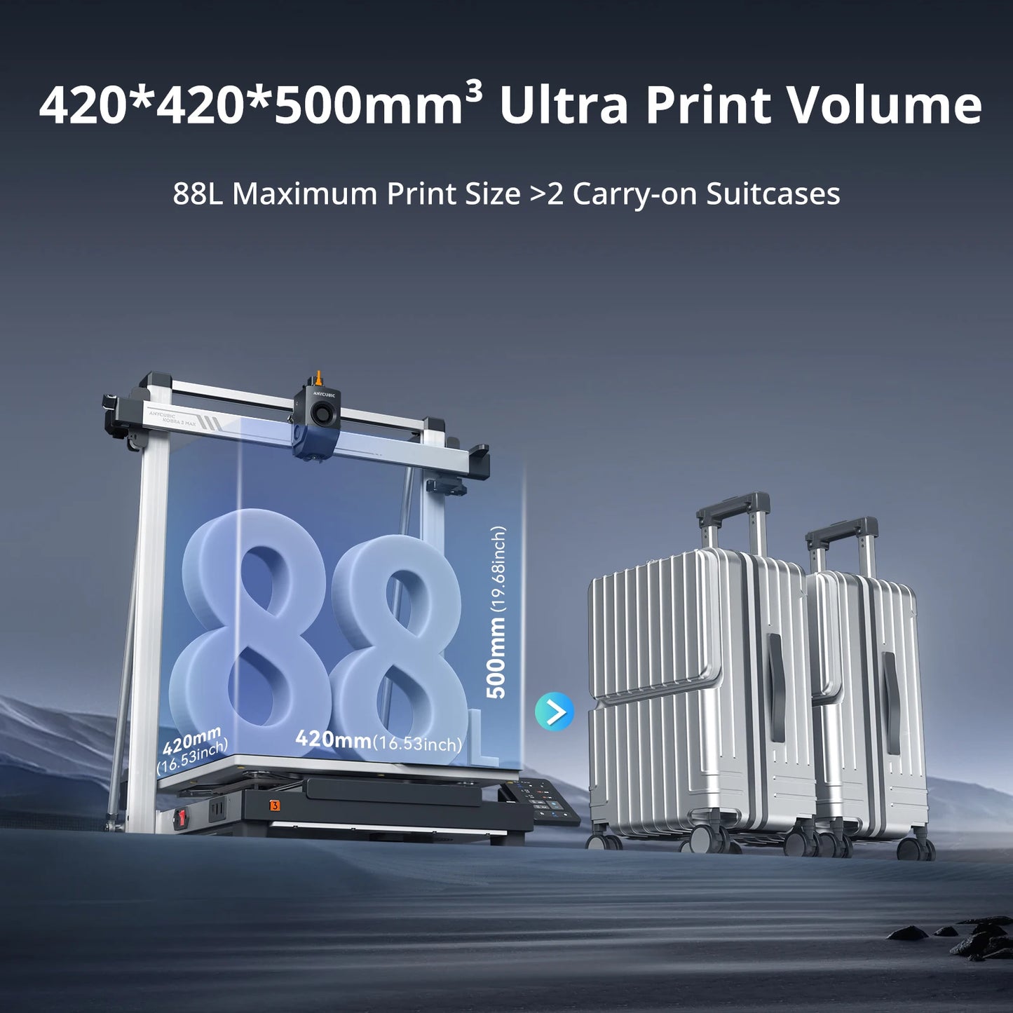 ANYCUBIC Kobra 3 Max 3D Printer Max Speed 600mm/s Massive Build Volume 500*420*420mm Smart APP Control