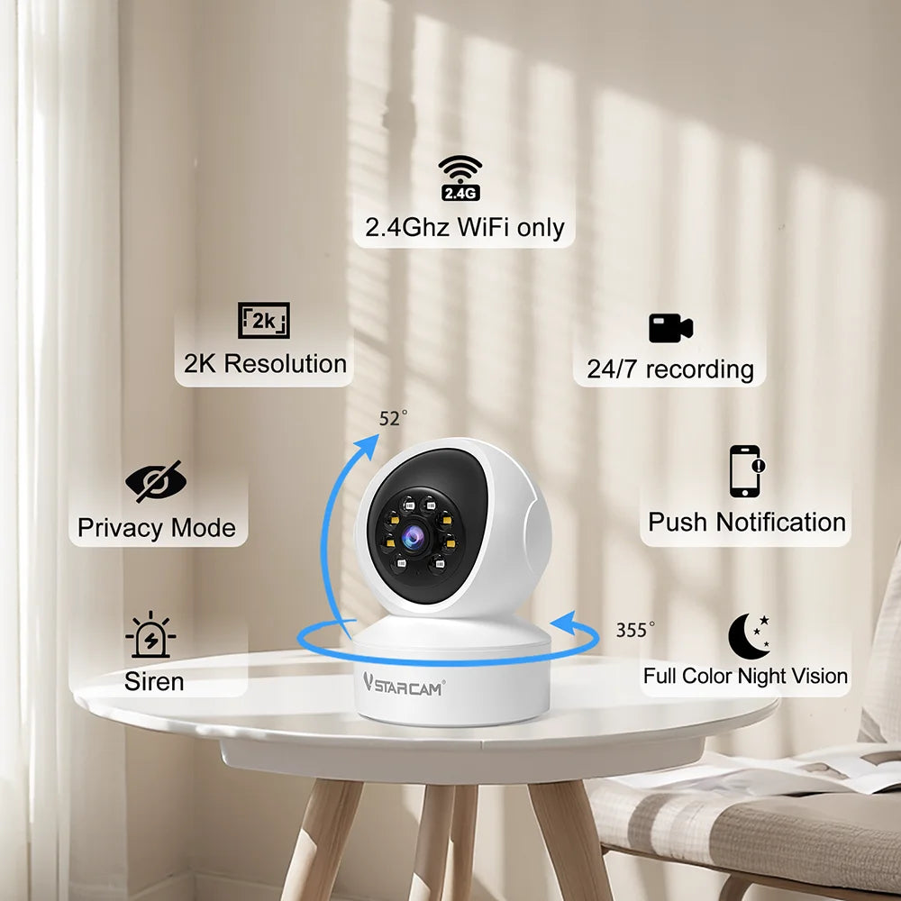 Vstarcam Indoor Security Camera for Home 360° Coverage Color Night Vision 2-Way Audio Motion Detection Customize Zone