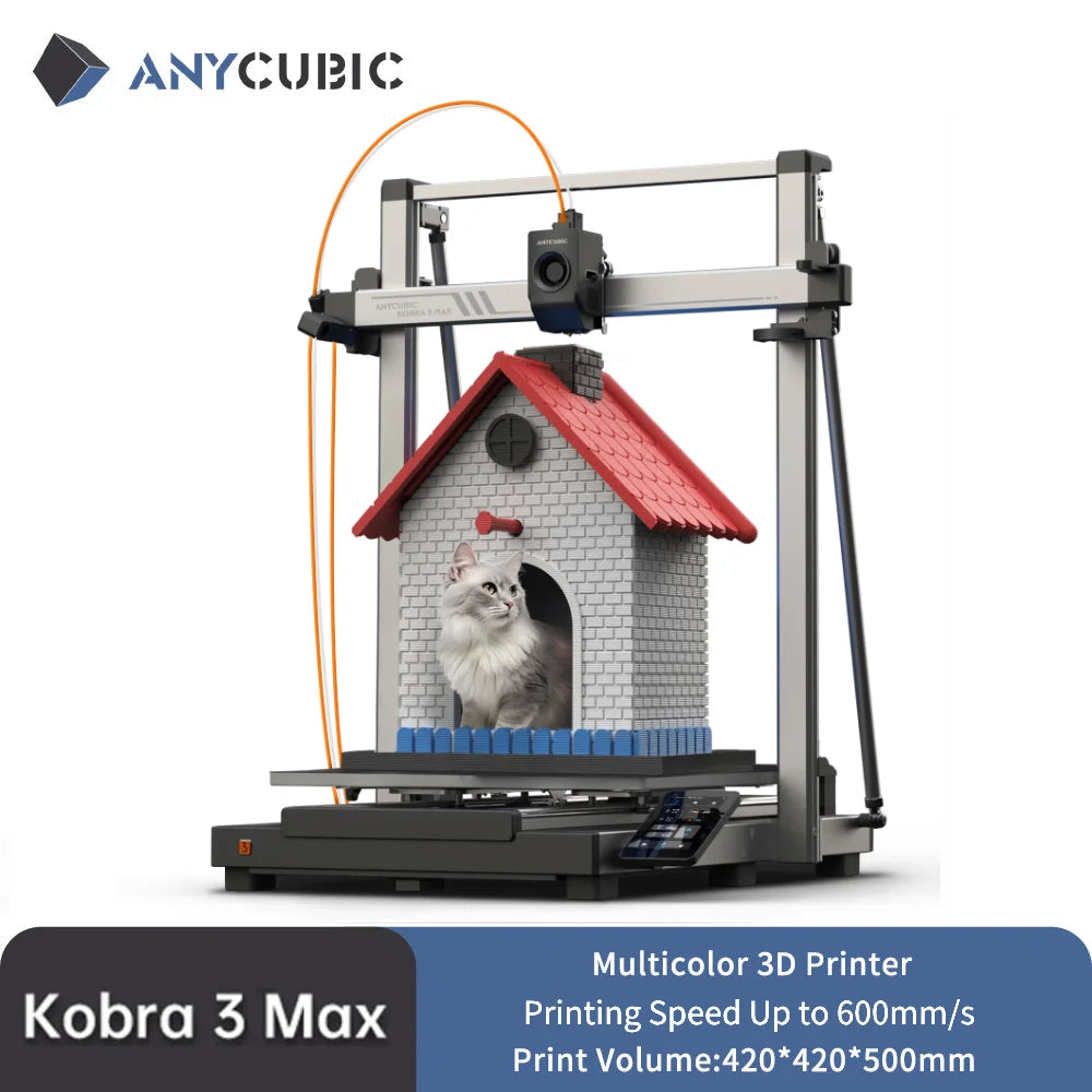 ANYCUBIC Kobra 3 Max 3D Printer Max Speed 600mm/s Massive Build Volume 500*420*420mm Smart APP Control