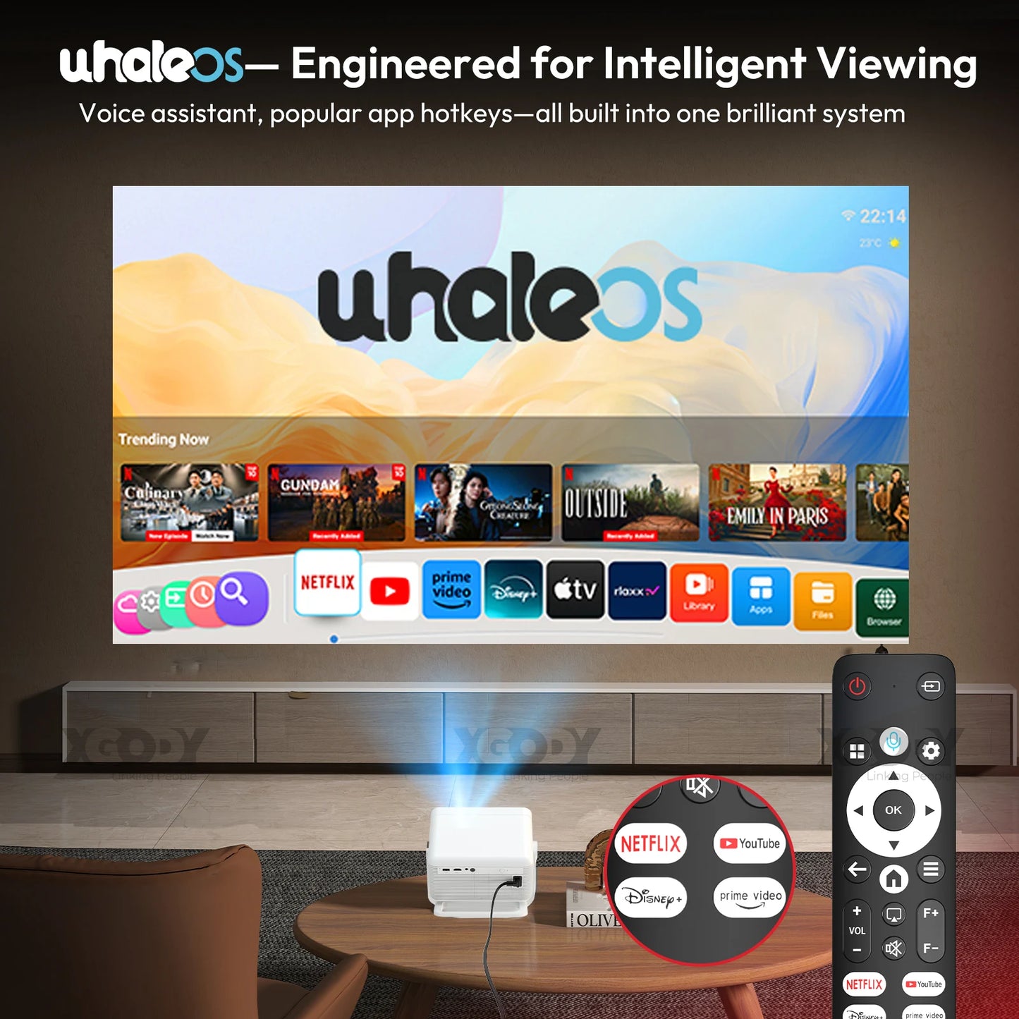 XGODY Projector Netflix Officially 700 ANSI 4K Voice Control Smart Android TV Whale OS 8/32GB ROM for Outdoor Movie Home Theater