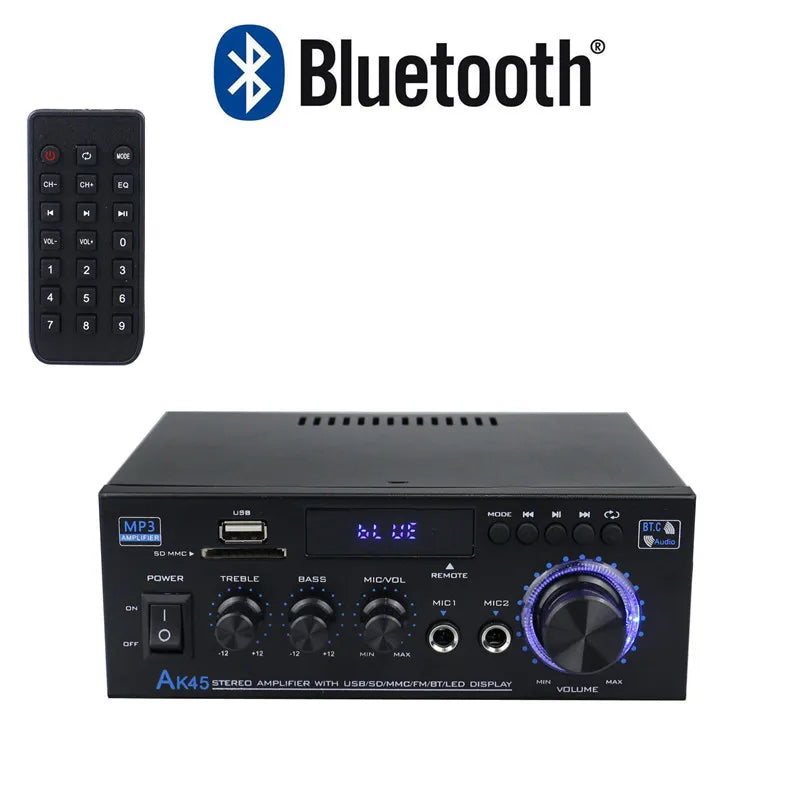 AK45 HiFi Digital Bluetooth Audio Amplifier MP3 Channel 2.0 Sound Power AMP stereo Home Automotive Car for Speakers MAX 350W*2