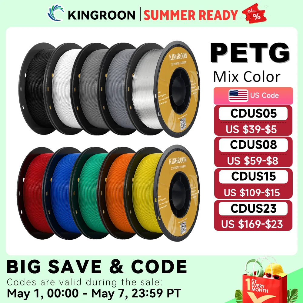 KINGROON PETG 3D Printer Filament 1.75mm 5KG 10KG Mix Color 3D Printing Material 1kg/roll  petg Plastic For FDM 3dprinter