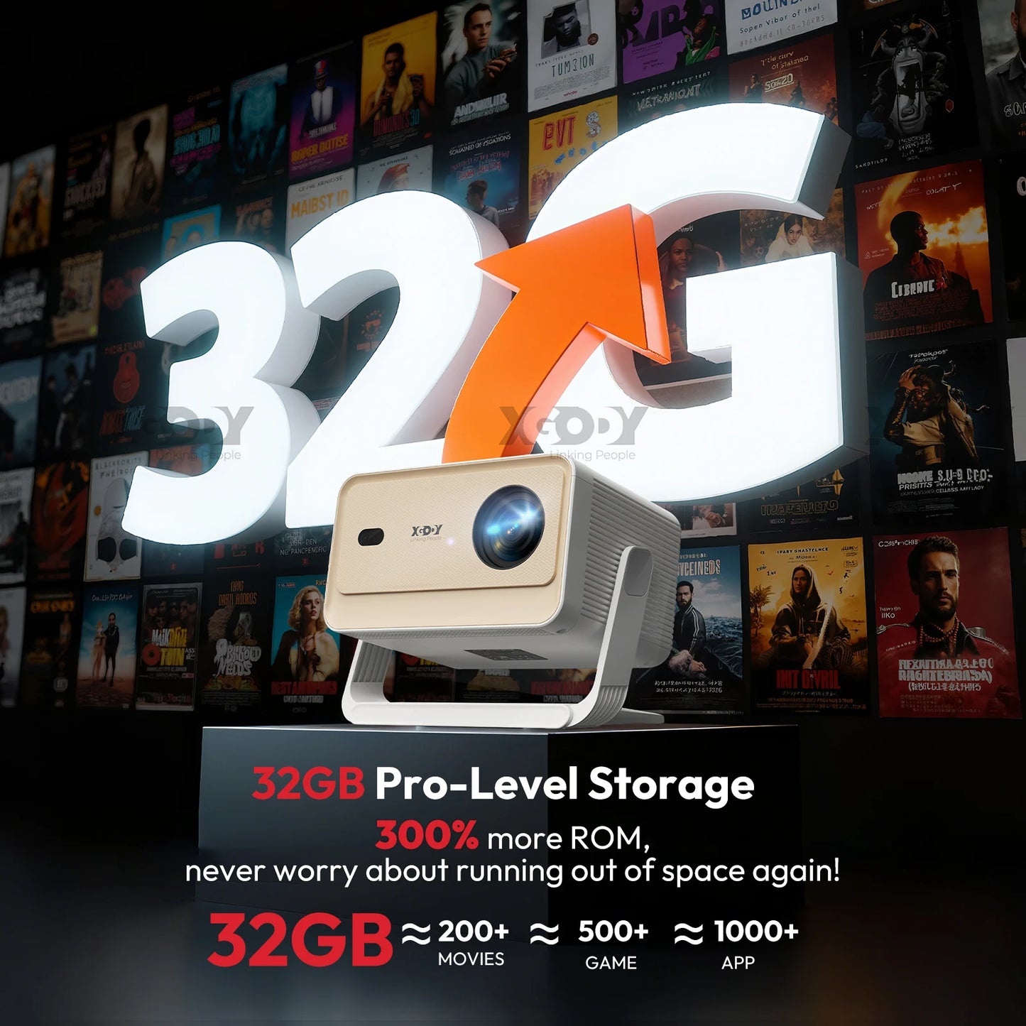 XGODY Projector Netflix Officially 700 ANSI 4K Voice Control Smart Android TV Whale OS 8/32GB ROM for Outdoor Movie Home Theater