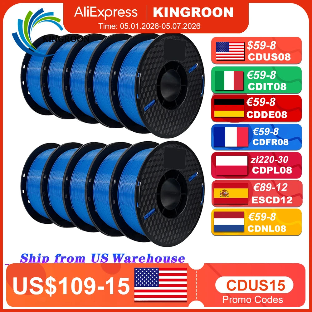 10KG PLA Filament PETG 3d Filament 1.75mm For 3D Printer Filament 10rolls/set Mixed colors and materials FDM Printing Fast Ship