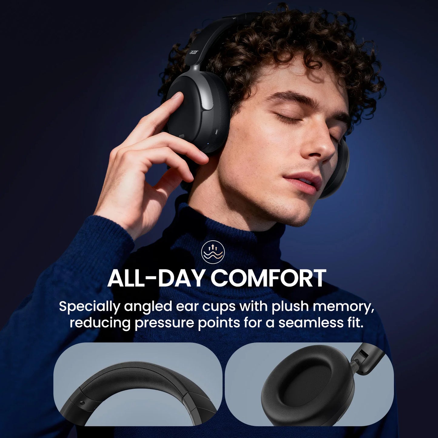 Acer OHR516 Wireless Over Ear Bluetooth 5.4 Headphones Active Noise Cancellation Dual Device Pairing Comfortable Foldable Design